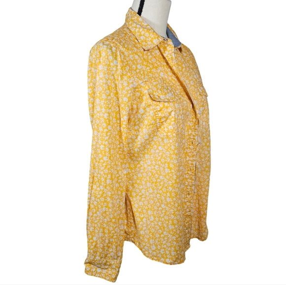 St John's Bay Womens Long Sleeve Button Up Shirt, Yellow/White Floral, Medium - Picture 4 of 12